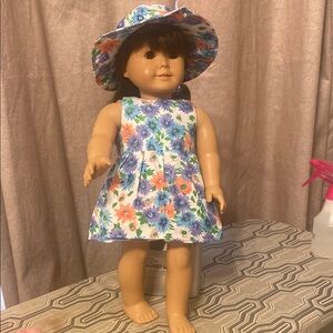 Vibrant Floral Doll Dress with Matching Sun Hat